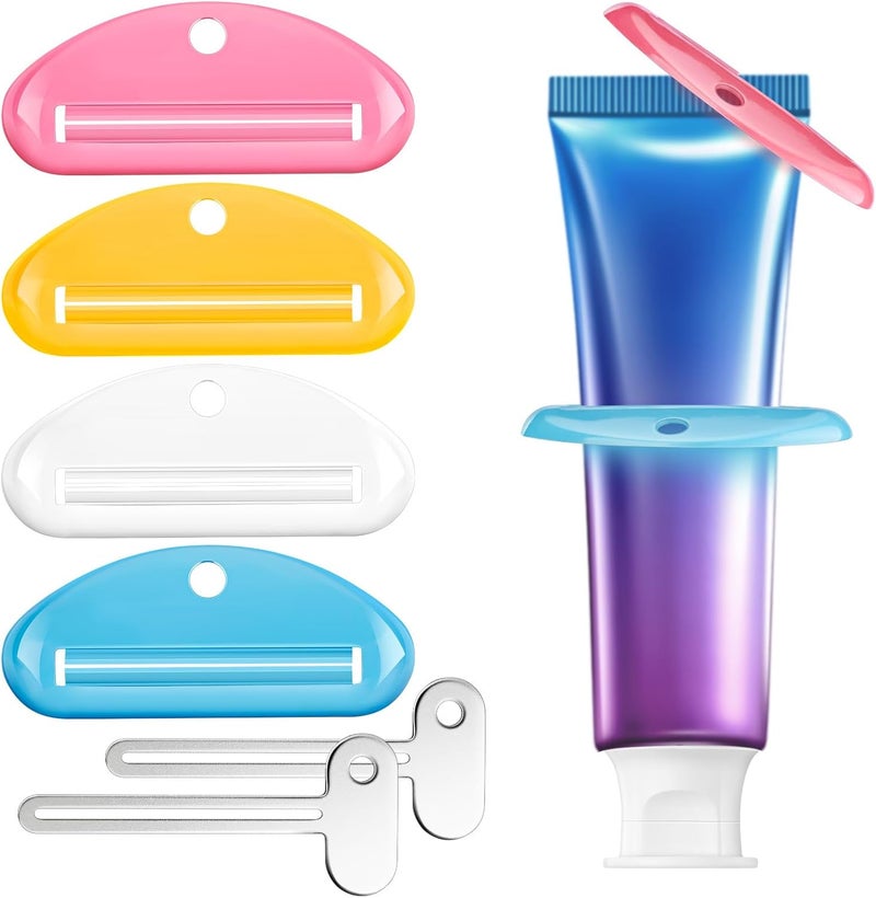 EVOULTES 6 PCS Toothpaste Squeezer, 2 Metal Tube Roller Squeezer with 4 Plastic Toothpaste Dispenser Hanging Toothpaste Key, Tube Squeezer Tool for Bathroom, Suitable for Toothpaste, Cosmetics, Paints - Image 1
